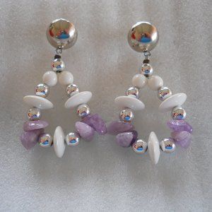 Amethyst, Jade And Silver Bead Earrings